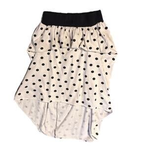 Vintage 80s cream and back polka dot high low ruffle skirt (medium)